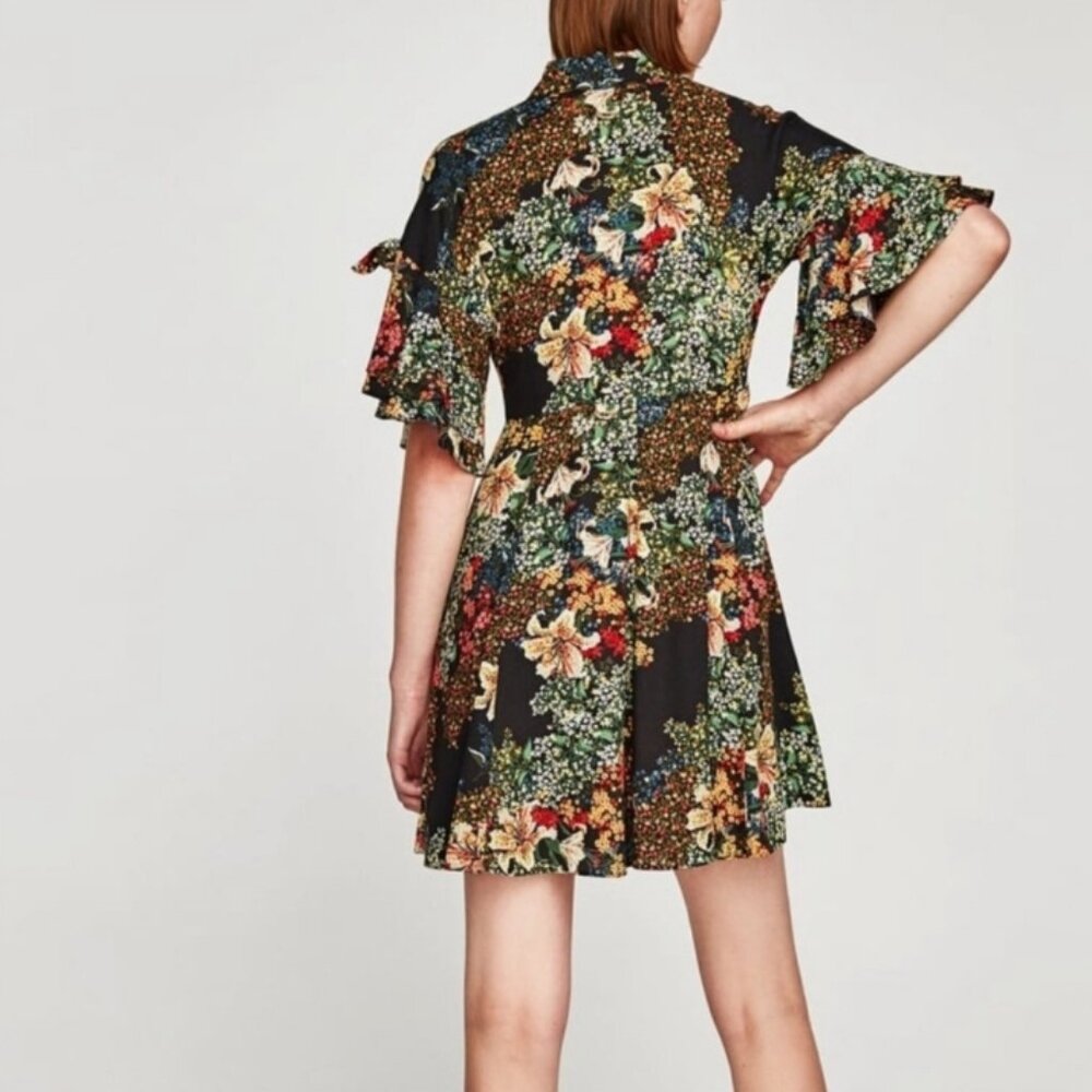 Zara Basic Z1975 Denim Short Flutter Sleeves Butt… - image 2